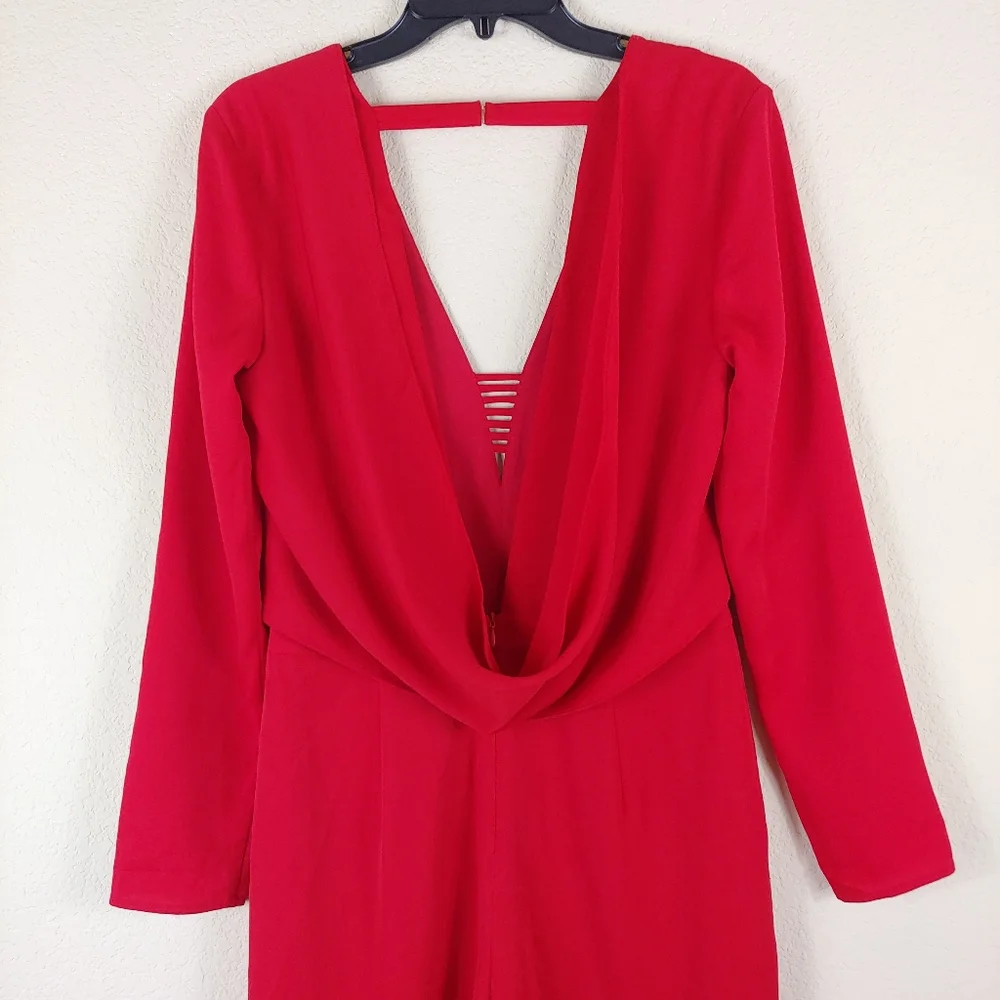 Adelyn Rae Red long sleeves jumpsuit slimly cut open back size small
